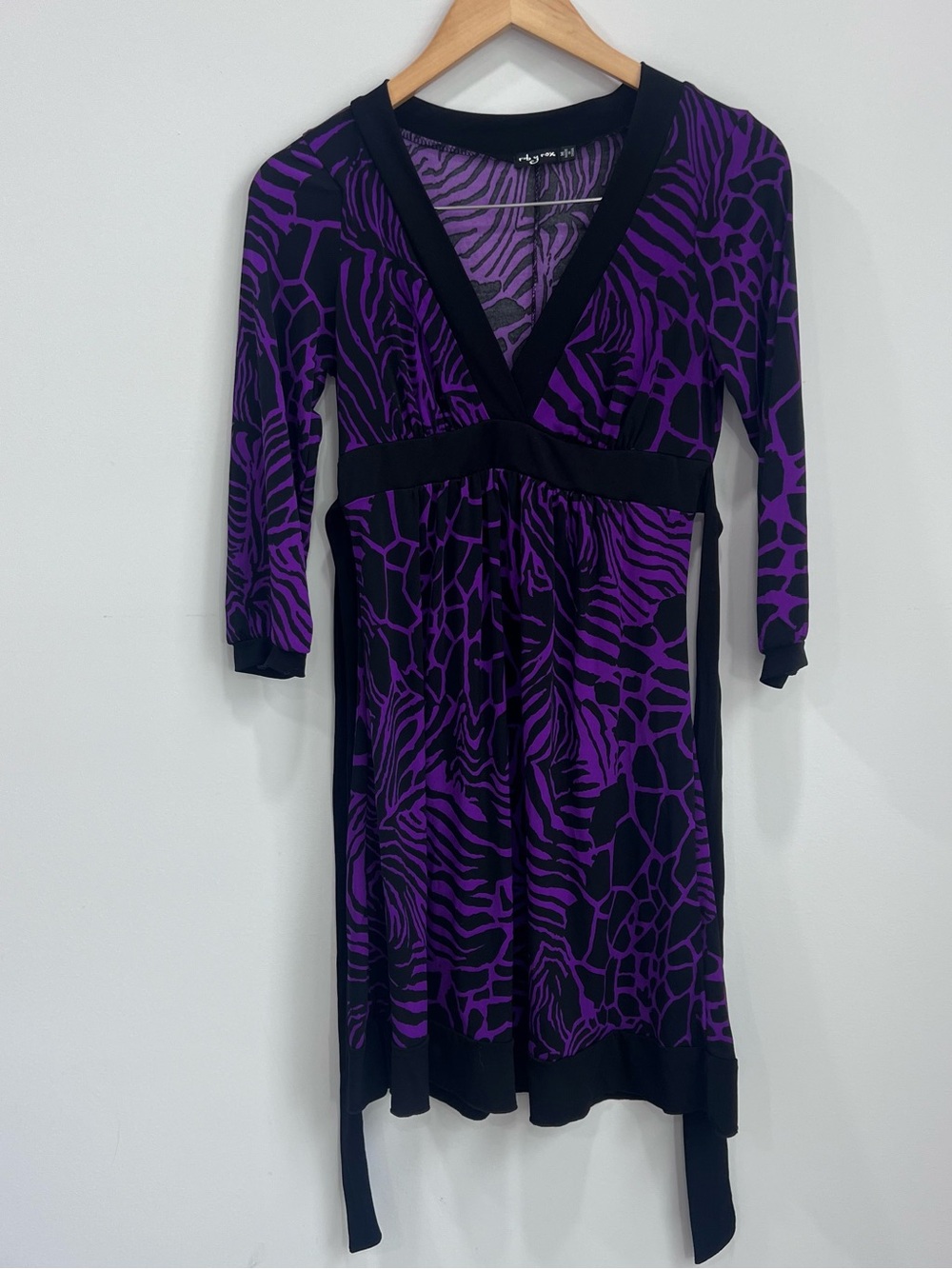 Ruby Rox Purple and Black Long Sleeve Wrap Dress